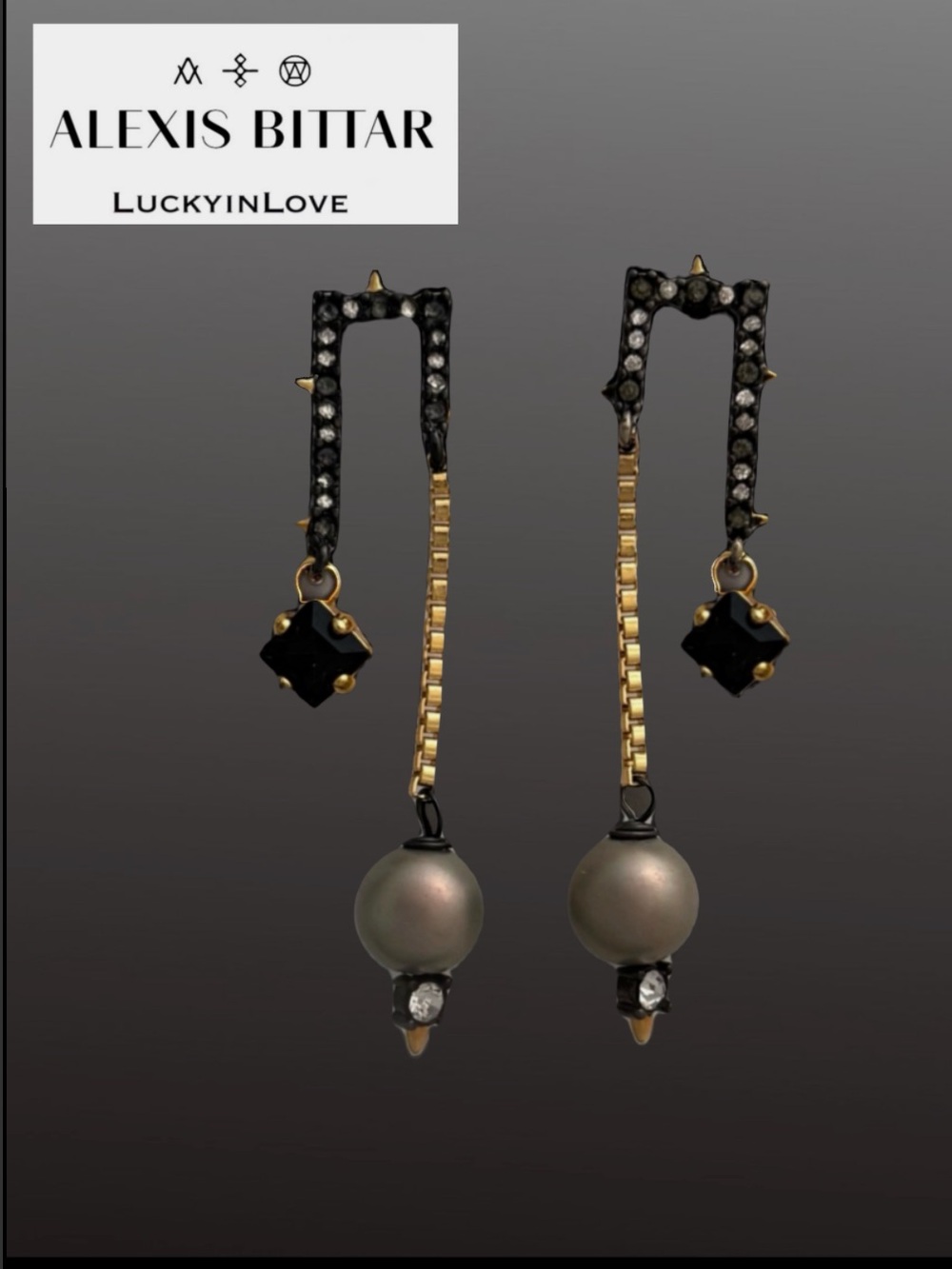 ALEXIS BITTAR • Geometric Brutalist Pearl and Crystal Earrings
